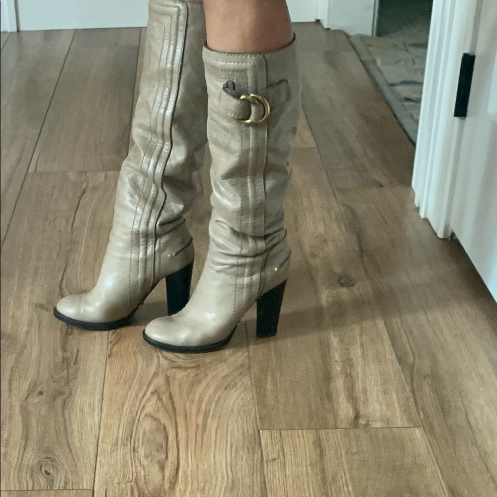 CHLOE - Distressed Greige -Leather Knee High Boots